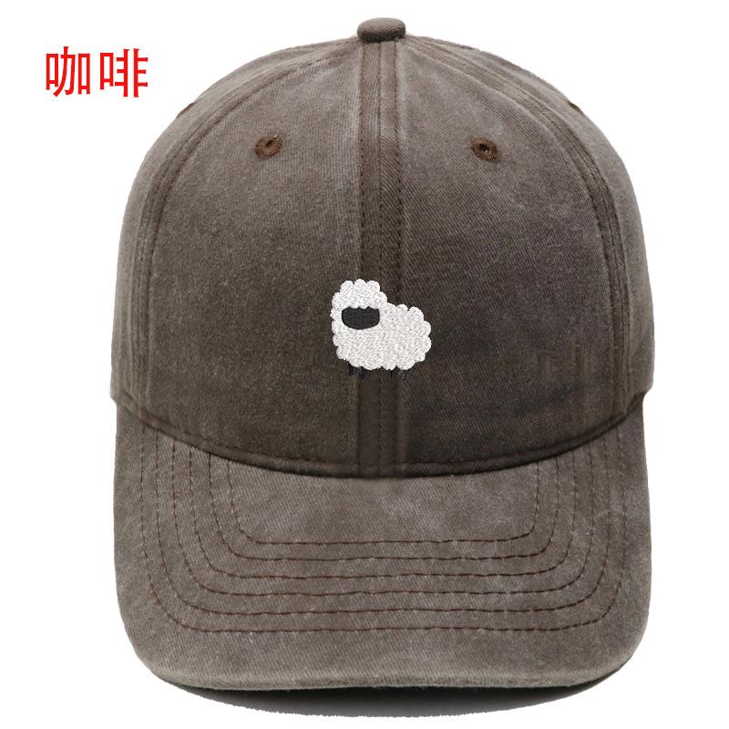New Cute Lamb Embroidery Washed Retro Baseball Cap Men's and Women's Leisure Outdoor Sunshade Cap Tide
