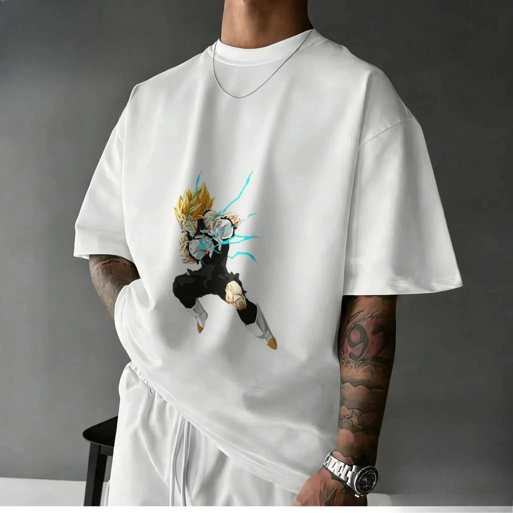 2026 Summer Classic Dragon Ball T-Shirt Pure Cotton Hip Hop Vegeta Super Saiyan Power Up Print Retro Casual Fit Unisex T-Shirt