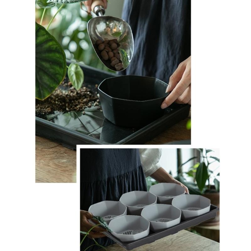 Thickened 6 Cell Round Nursery Pot Trays with 6Inch Pots Plant Shuttle Tray For Indoor And Outdoor Gardening Use