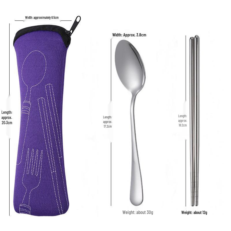 Stainless Steel Portable Cutlery Set with Cloth Bag - Includes Knife, Fork, Spoon & Chopsticks for Outdoor Travel