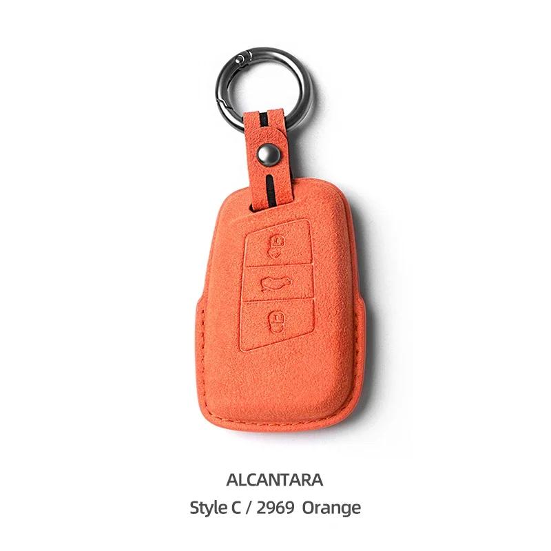 For Volkswagen VW Polo Tiguan Golf Jetta Beetle Eos Scirocco Up Transporter Sharan Made of Alcantara Wrap Car Key Case Cover