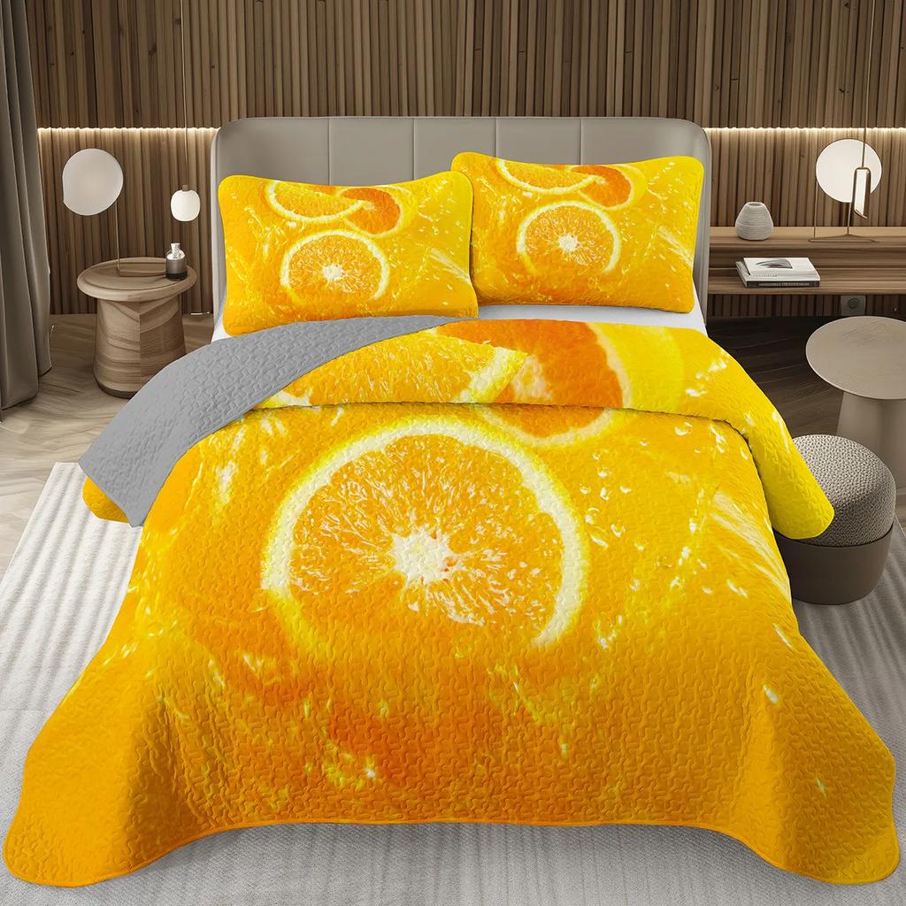 Lemon Orange Bedspread 2/3pcs Twin Full Queen King Quilted Coverlet Set Summer Tropical Fruit Bedding Set For Girl Teen Bedroom