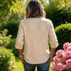 Women Loose Fit V Neck Top Mid Sleeve Relaxed Style Lightweight Jersey Cotton Casual Shirt for Everyday Wear
