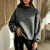 Women's Casual Loose Fit Leopard Print High Neck Long Sleeve Sweatshirt Top for Fall and Winter
