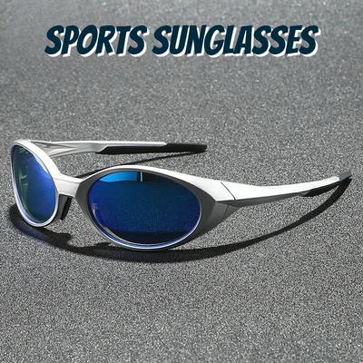 Outdoor Sports Polarized Sunglasses Women Men Unisex Oval Glasses Reflective Mirrored Lens Color Patchwork Shades
