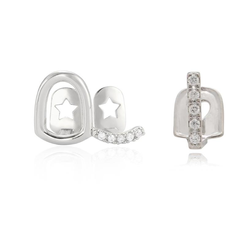 Cubic Zirconia Openwork Dental Grillzs Set Gold Silver Tone Copper Base Metal Comfort Fit For Fashion Smile Enhancement