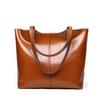 Zency Soft Cowhide Leather Fashion Women Shoulder Bag Retro Brown Tote Handbag Large Capacity Lady Shopping Bag Black Grey