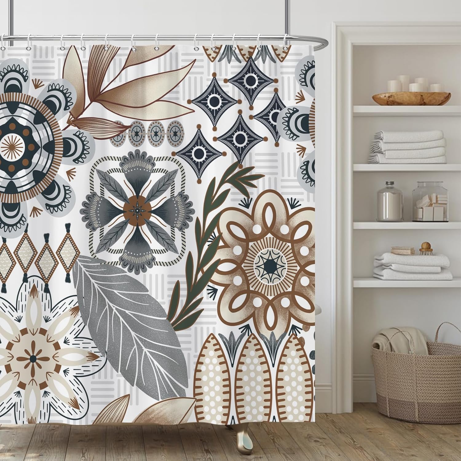 

Patchwork Floral Shower Curtain,Patchwork Design Leopard Print Shower Curtain Set for Bathroom, Zebras Print Flower Modern Fabri 120x180cm