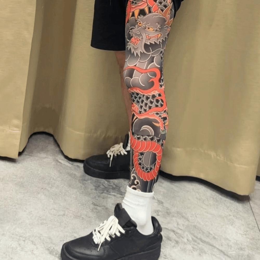 1pc Japanese Style Tattoo Socks Breathable Full Leg Socking Bodhidharma Men Sun-proof Socks  Riding