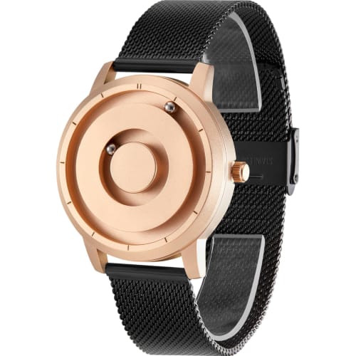 EUTOUR Men's Magnetic Watch with Ball Bearing Design, Quartz Movement, Minimalist Casual Design, Waterproof, 40mm, Rose Gold Dial, Black Stainless Ste