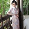 Floating Brocade Guofeng New Chinese Suzhou Long Cheongsam Improved Young Women's High-end Sense Can Wear Summer At Work