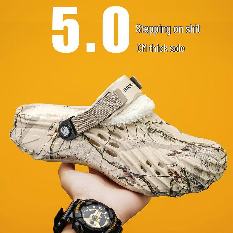 

Мужские зимние хлопковые тапочки: Теплые, Съемные, Двусторонние, Большого размера, Туфли с закрытым носком и стильными отверстиями. 41 хаки