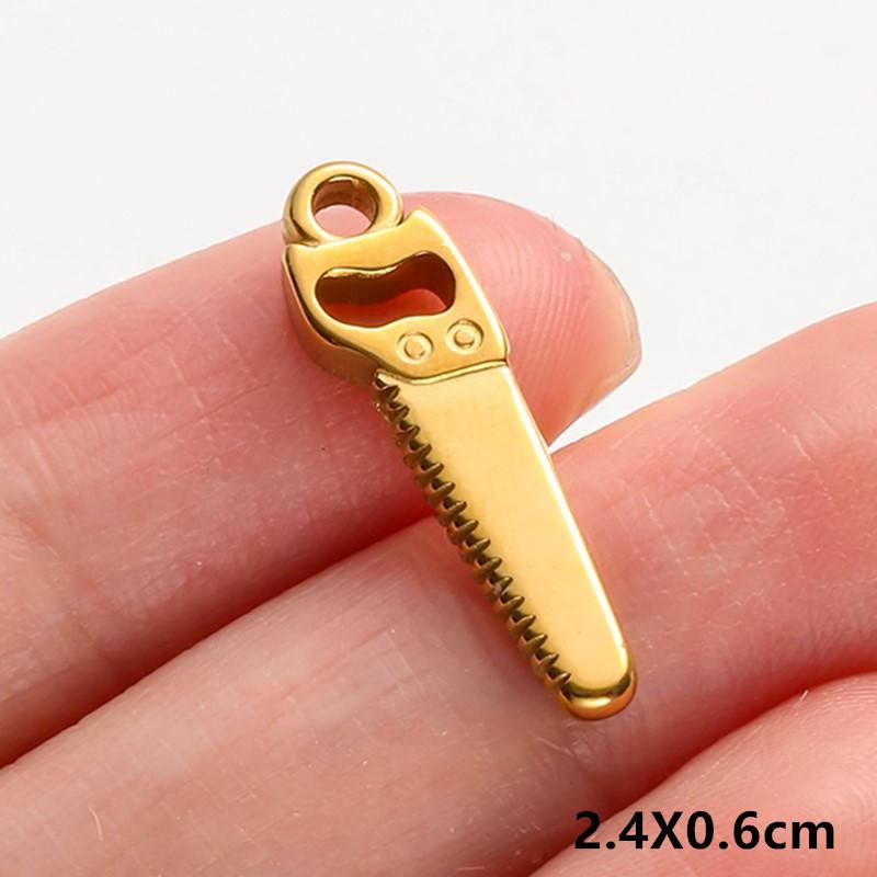 6pcs Tools Pendant Sword Gun Axe Real Gold Plated Stainless Steel Charms For Jewelry Making Necklace Keychain Handmade Material