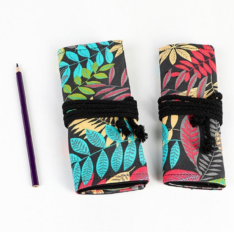 12/24/36/48/72 Holes Leaves Print Pencil Organizer Bag Canvas Pencil Wrap Pencil Roll Bag Pencil Storage Bag