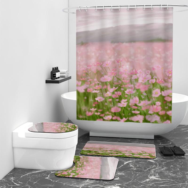 Sunflower Digital Printing Waterproof Shower Curtain Bathroom Blocking Waterproof