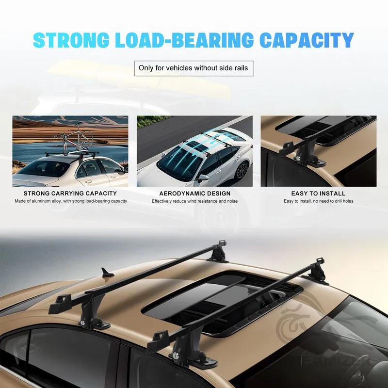 1 Pair Universal 54 Inch Vehicle Car Roof Mounting Rack Rail Bar Black Aluminum Luggage Carrier With Lock Top Car Rack
