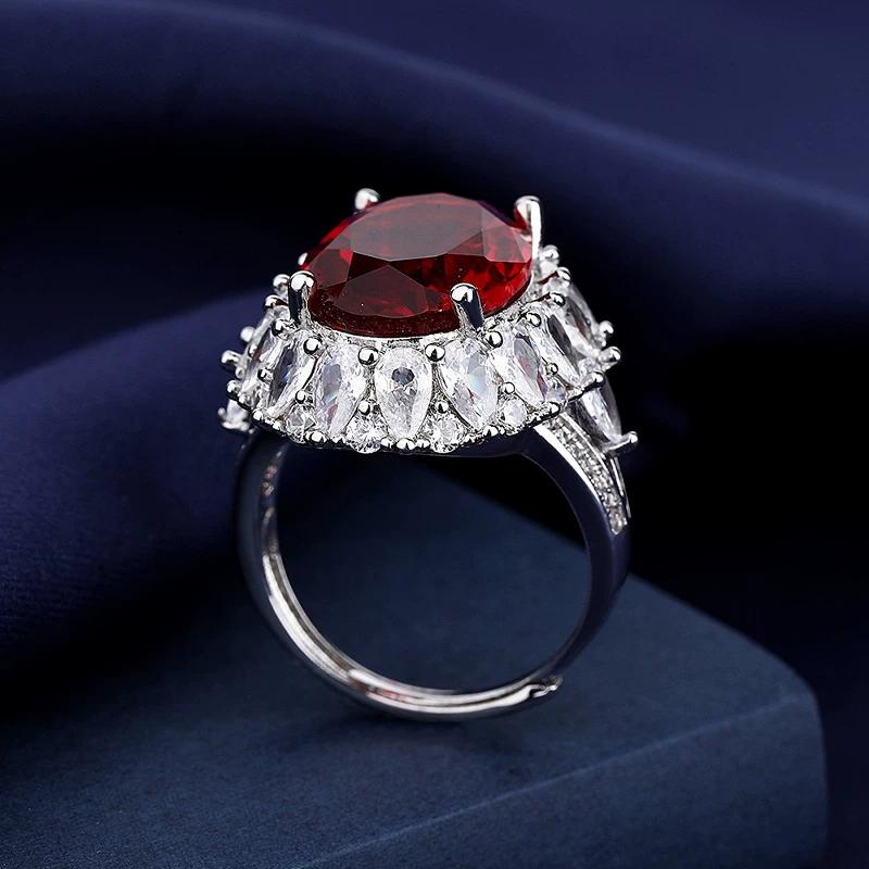European and American five-carat simulated high-carbon diamond pigeon blood ruby ring, female luxury temperament, advanced sense of cold wind ring