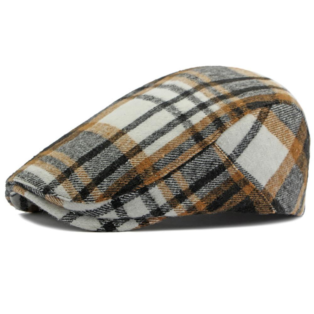 HT4903 Beret Cap New Autumn Winter Wool Beret Hat Women Plaid Artist Painter Hat Male Female Ivy Flat Cap Adjustable Mens Berets