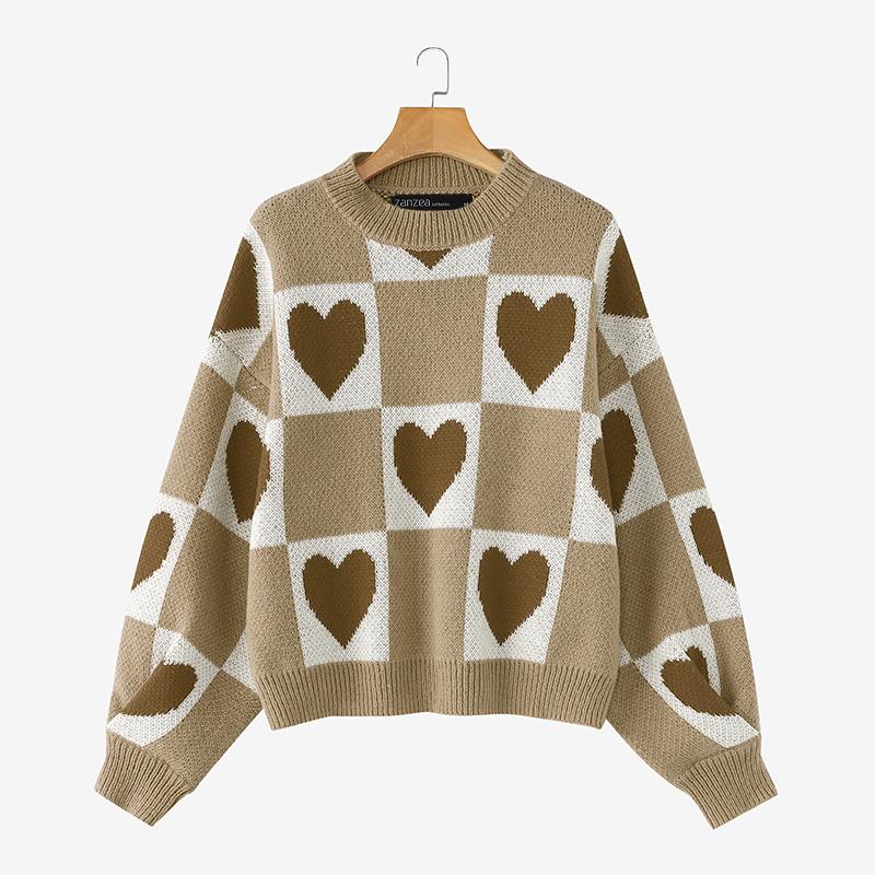 

ZANZEA Женский повседневный свитер с длинным рукавом и принтом в виде сердца 3XL коричневый