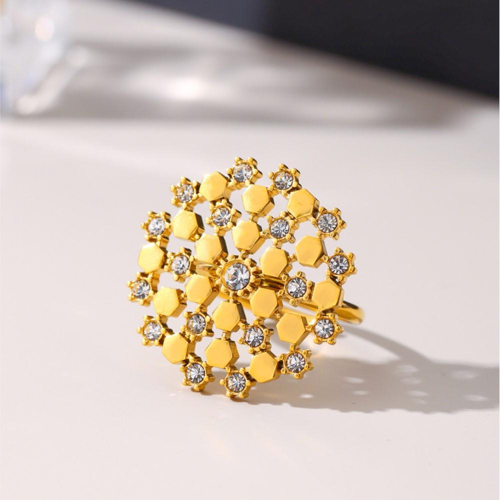 Chain Necklace Matching Ring Earring In Stainless Steel 18k Gold Plated Hexagonal Pendant Necklaces Rings Earrings Set For Women