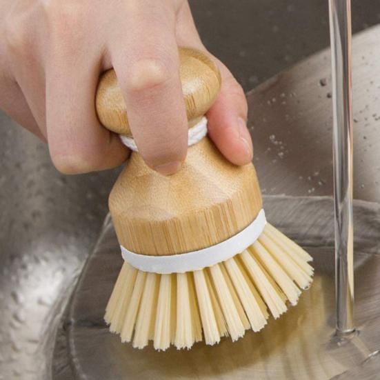 2Pcs Bamboo Dish Brush Flexible Bristles Ergonomic Handle Oil Proof Stain Removal Sink Plate Bowl Pan Scrub Cleaning Scrubber Kitchen Supplies