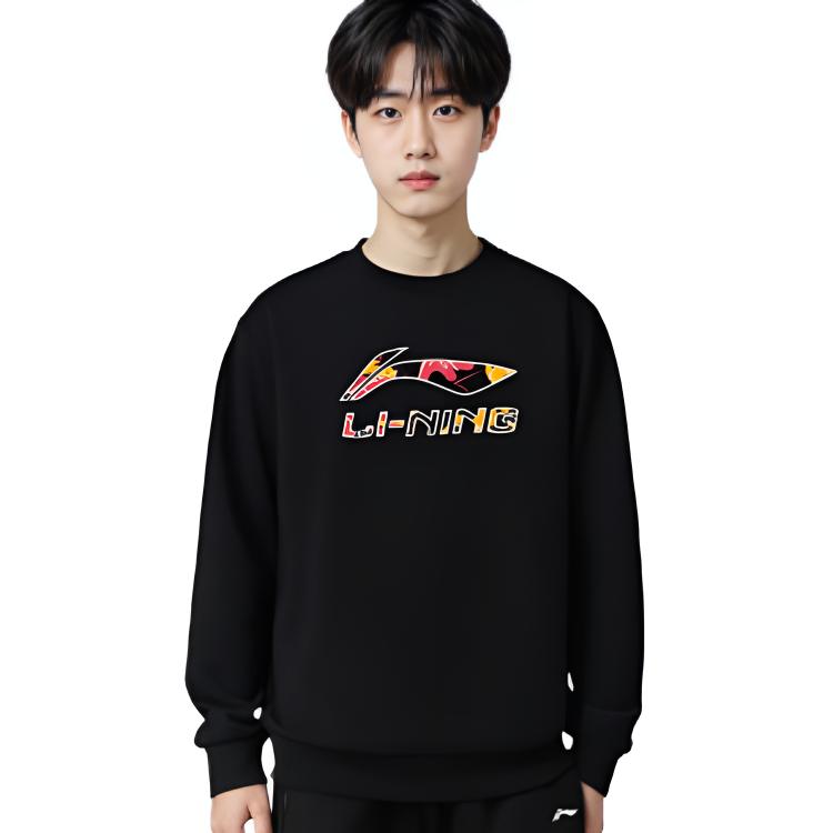 Li Ning Sweatshirts Unisex Black Crew Neck Thickened Regular AWDVG95-1