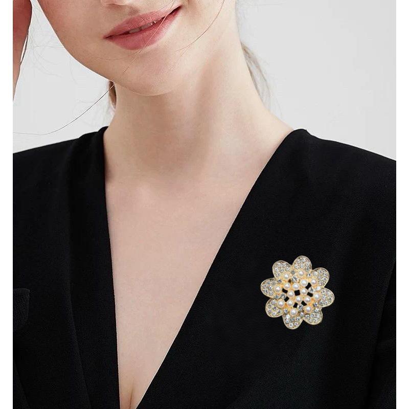 Korean Style Rhinestone Pearl Alloy Brooch & Pin