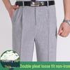 Men's Summer Mulberry Silk Dress Pants: Double Pleated, Loose Fit, Straight Leg, High Waist, Deep Crotch.