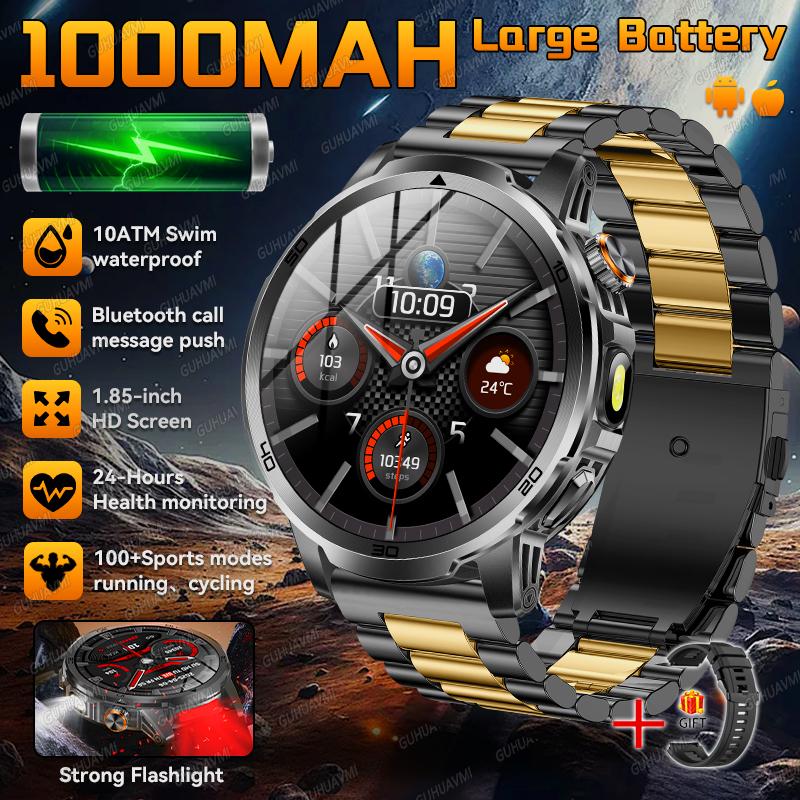 New Military Outdoor Sports 1000mAh Battery Smart Watch Men 1.85" Large Screen Wireless Call SOS Mode 10ATM Swim Smartwatch