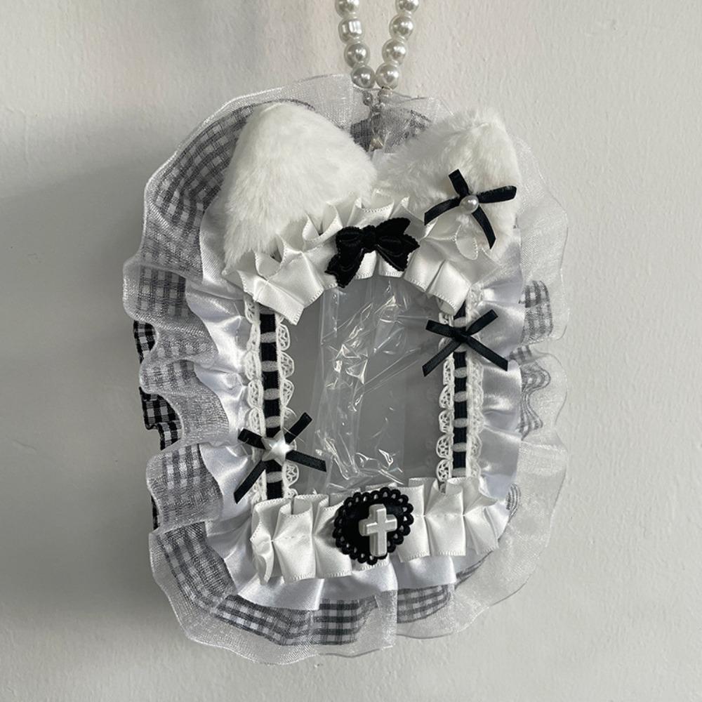Süßer DIY Plüsch-Kartenhalter mit Schleife Anime Spitze Fotokartenhülle Lolita Idol Ausstellungs-Fotoschutzhülle Karte