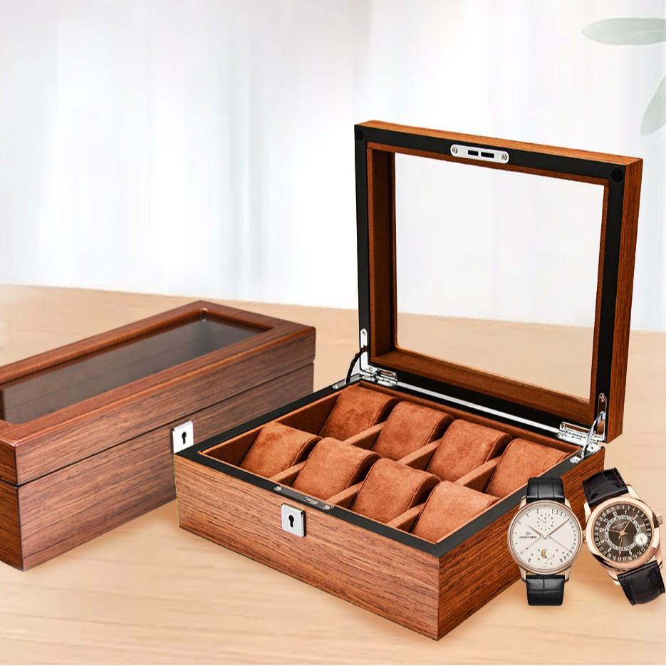 Luxurious Rectangle Watch Box Premium Velvet Cloth in Bright Orange Low-Key Brown Square Leather Jewelry Case