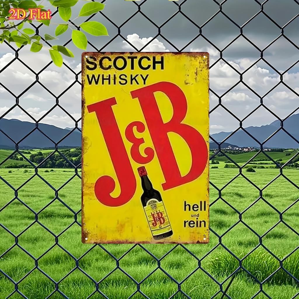 Piatto 2D, 1 pz. Cartello da Parete in Metallo Vintage - 20x30 cm Ferro Rustico Scotch Whisky & JB Decorazioni Retro con Arte della Bottiglia di Whisky, Tradizionale