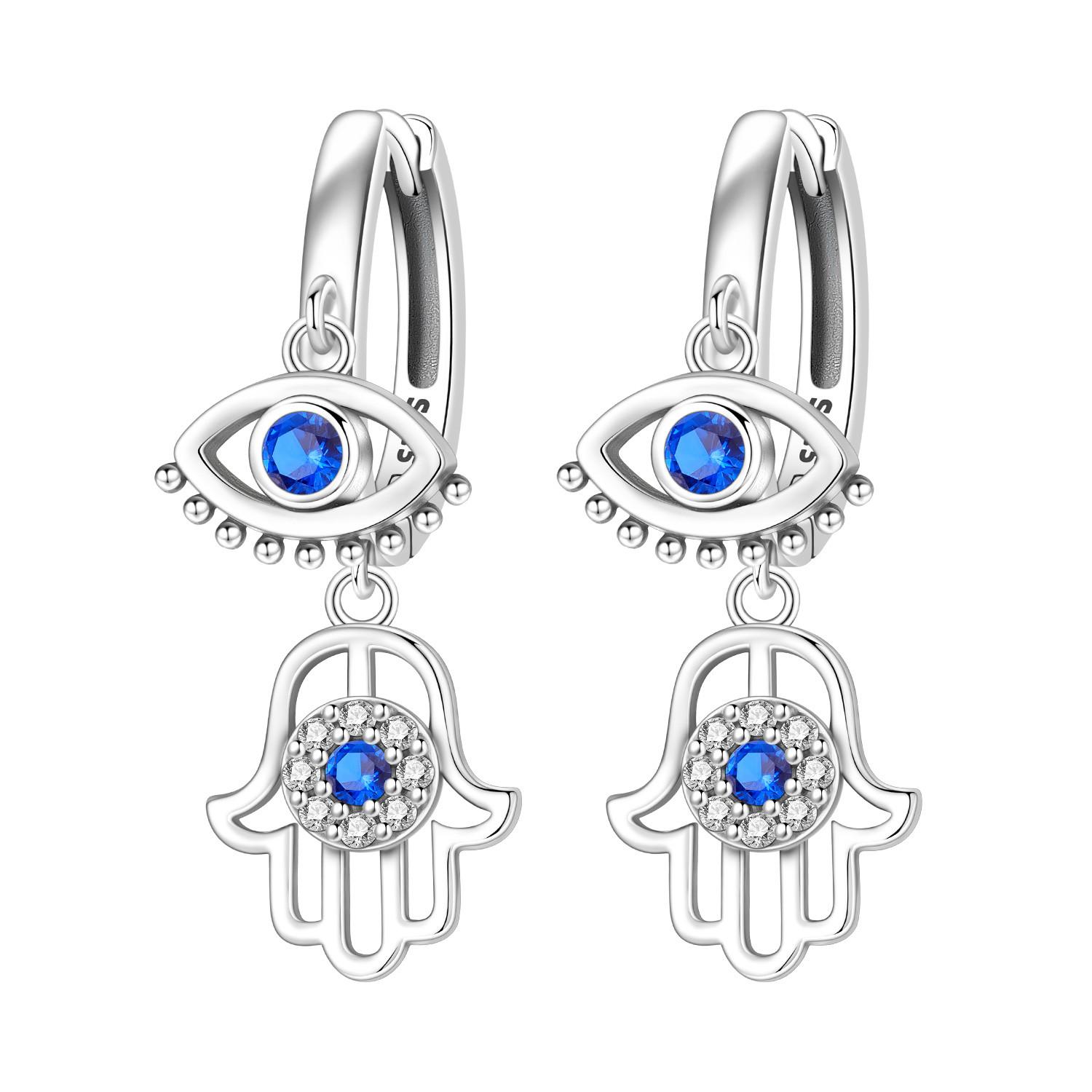 

S925 Silver Fatima s Hand Devil s Eye Earrings Hoop Earrings Women Jewelry Party Anniversary Gifts
