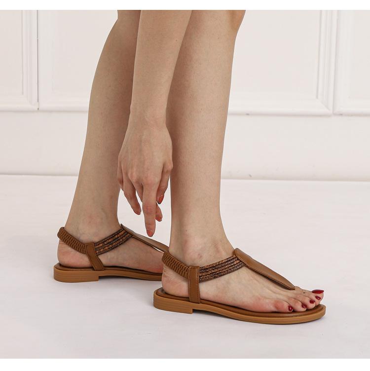 Women's Casual Sandals Toe Sandals 2024 Bohemian Ethnic Style Simple Color Matching Retro Travel Roman Shoes JZJ-870-3