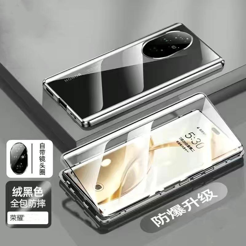 Funda Completa 360 Para Honor 200 Pro Funda Para Honor 200 100 Adsorción Magnética Doble Cara Cubierta Protectora de Vidrio Templado Metálico