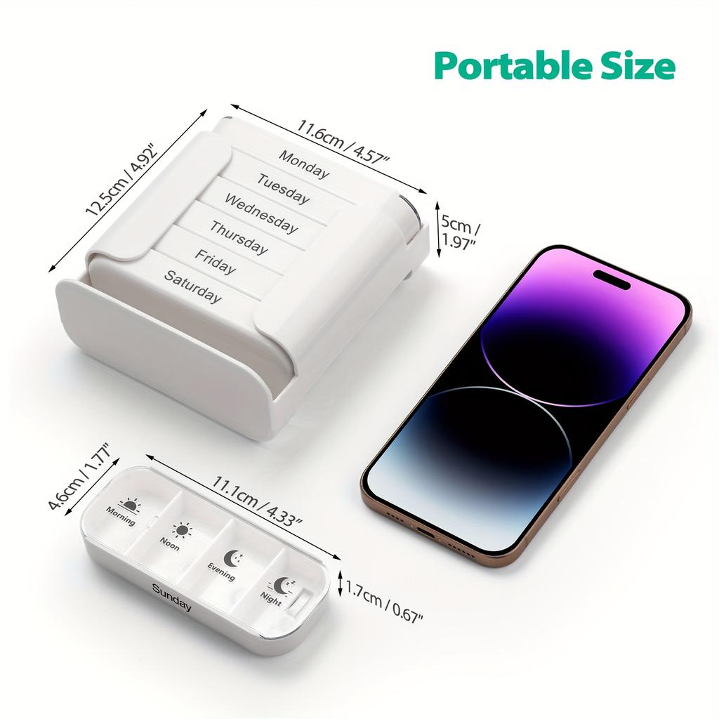 7-Day Large Capacity Portable Pill Organizer with Removable Daily Compartments - Weekly Medication Planner, Durable Plastic