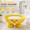 Cute Yellow Duck-Shaped Plastic Soap Dish with Drainage Holes for Bathroom