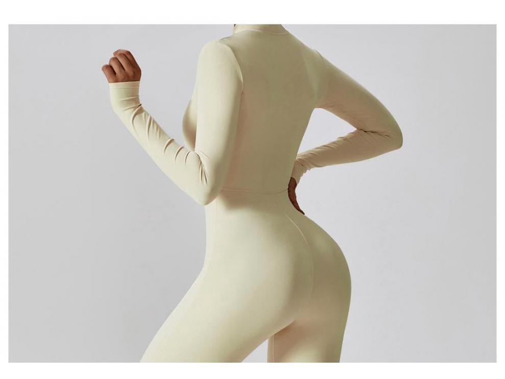 Autumn Long Sleeve Zipper Bodycon Butt-Lifting Bodysuit Yoga & Running Pants for Women - Black