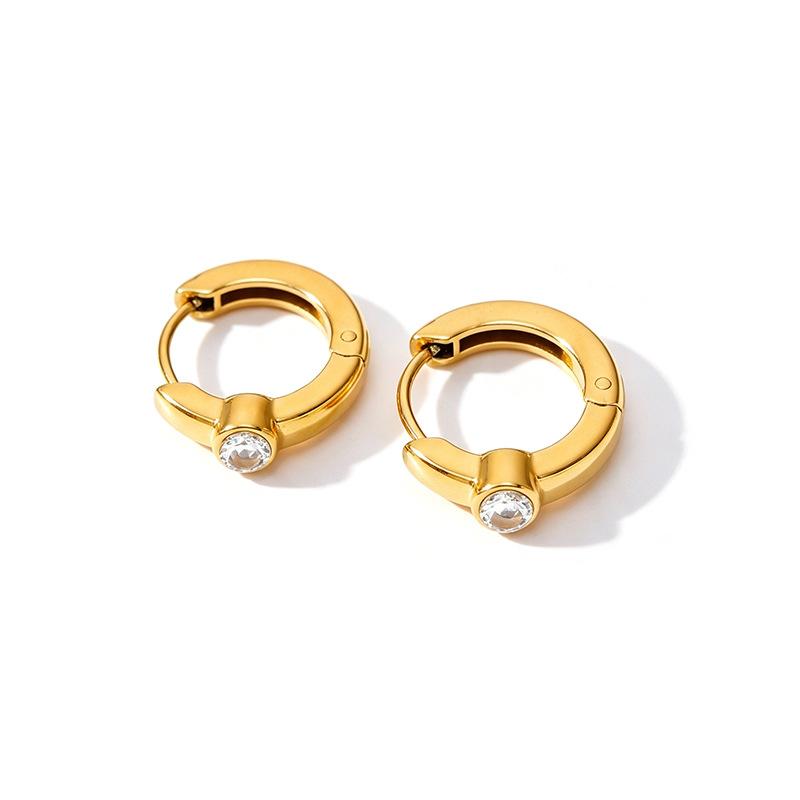 European and American extremely simple style smooth surface diamond-encrusted small ear buckle hoop earrings waterproof titanium steel buckle earrings