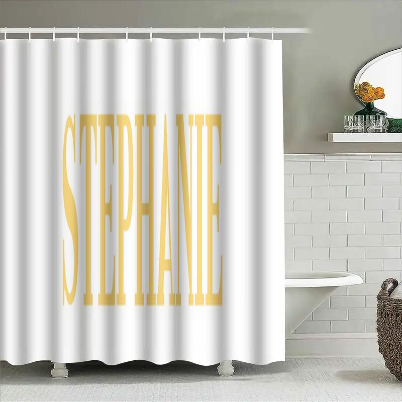 Gold Bold Name Shower Curtain Wedding Gift For Bride Decor With Your Name In Bathroom (White) 24 X 72 In