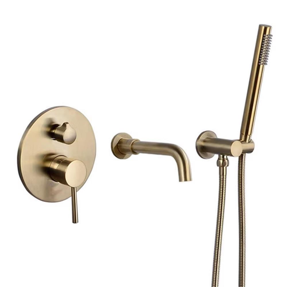 Brushed Rose Gold Bathroom Bathtub Mixer Set Hot and Cold Brushed Gold Bath Shower Faucet Wall Mounted Bathtub Shower Faucet Set