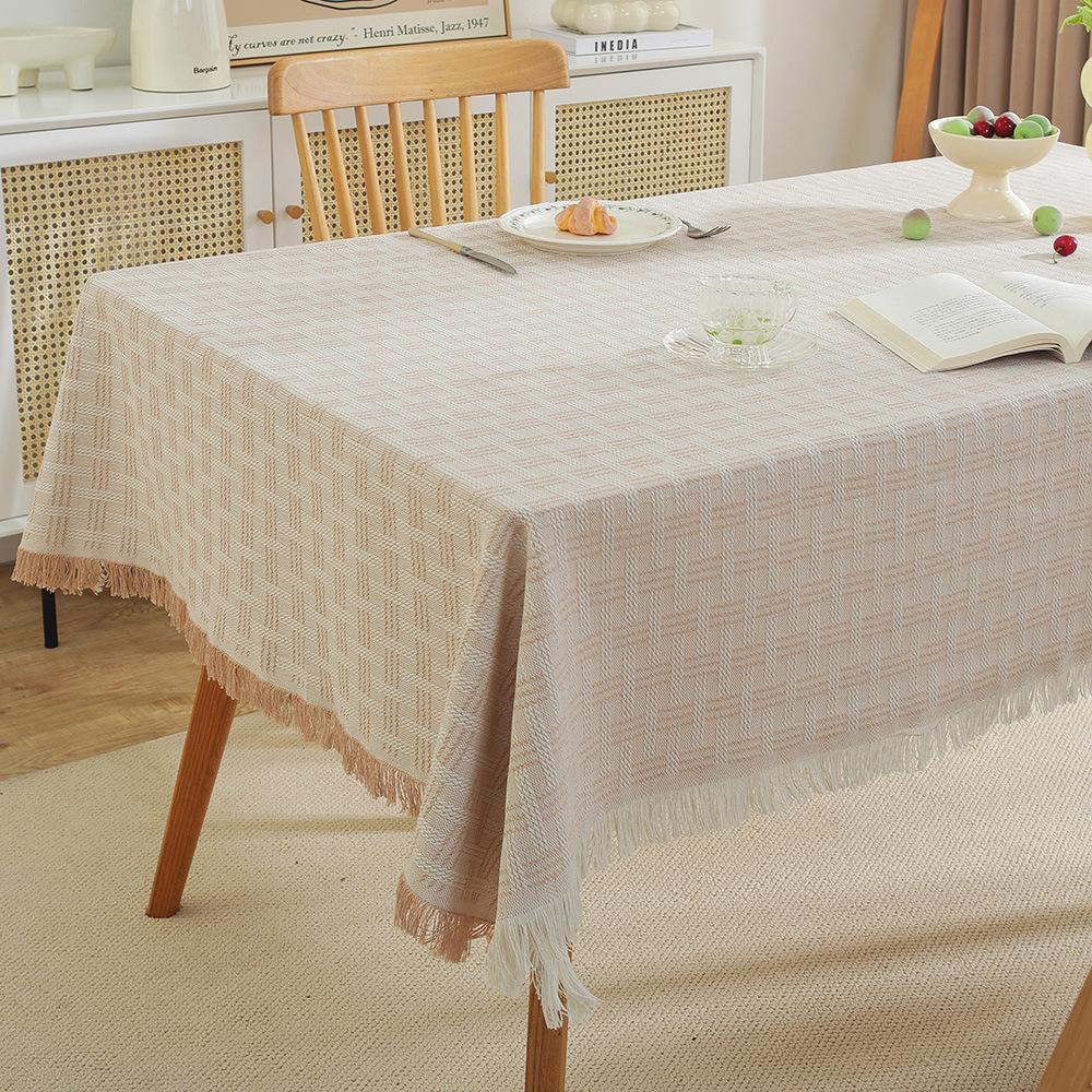 

Cotton yarn fringed tablecloth tic-tac-toe French atmosphere dining table fabric decorative tablecloth cover towel coffee table tablecloth 90x150
