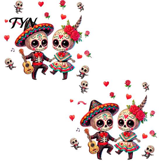Removable Glass Art for Stores Halloween Cartoon Skeleton Couple Window Stickers, Waterproof PVC Day of The Dead Static Decals,