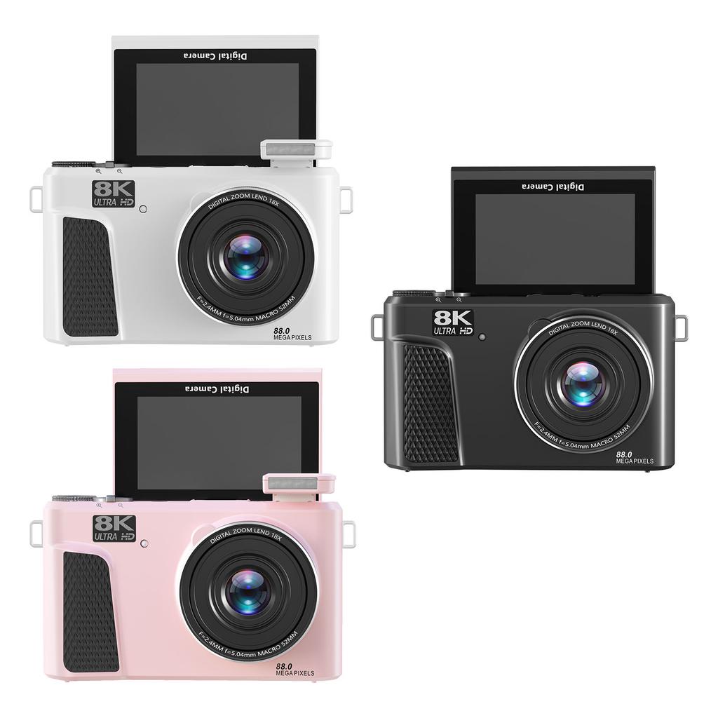 Digital Camera 8K 88MP 18x Zoom Autofocus WiFi Travel Camera with 3 Inch Flip Screen Multiple Filters Fill Light for Live