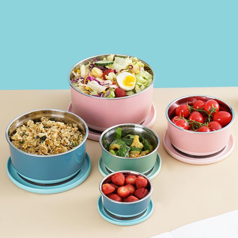 Baby Versiegelte Edelstahl Bento Lunchbox - Anti-Rutsch Runde Nudelschale