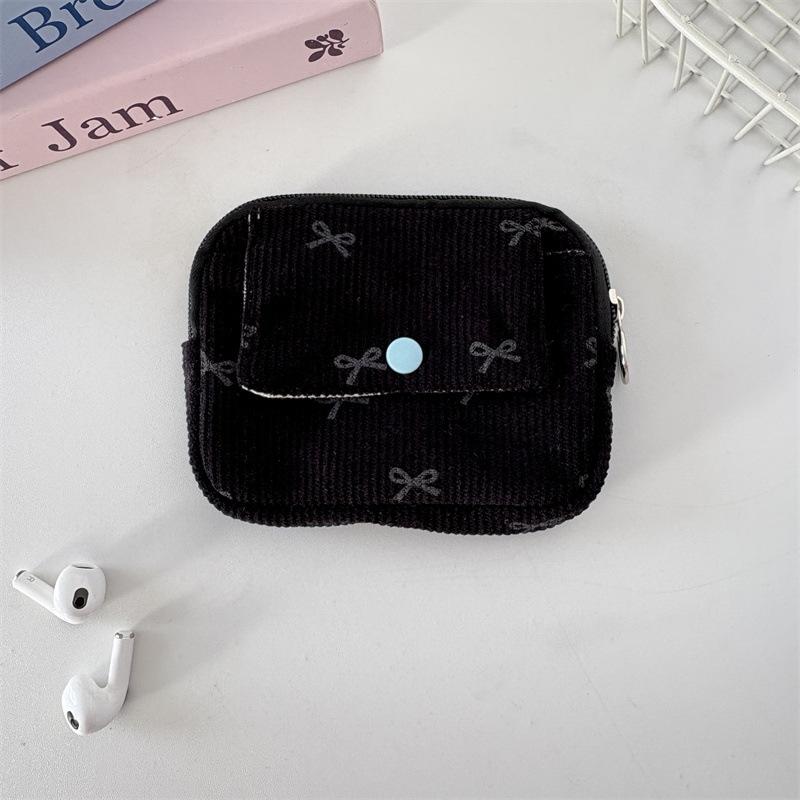 New Flower Dot Bow Print Color Coin Purse Square Hasp Zipper Corduroy Money Card Lipstick Wallet Portable Mini Card Holder Wallet