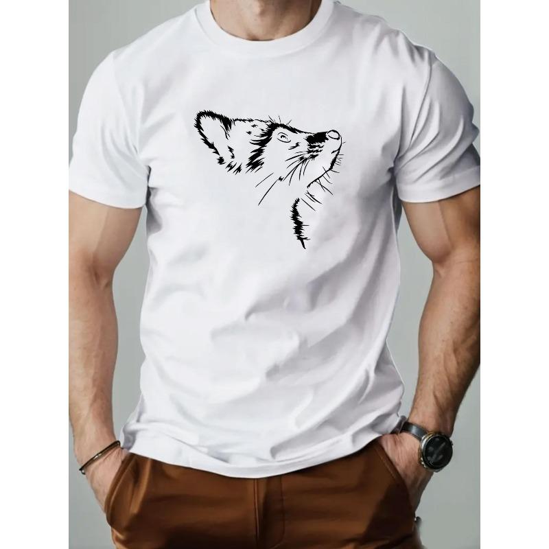 

European Size Men s Raccoon Print Short Sleeve T-Shirt - Summer Round Neck Solid Color Top with Raccoon Face & Hands, Short Cut Fit for Hot Weather S белый