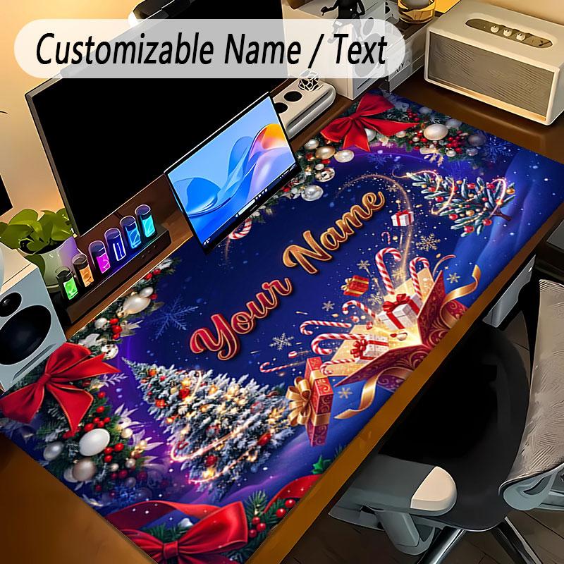 Christmas Theme Personalized Mouse Pad Custom Name Text Non Slip Desk Pad For Laptop Office Desktop