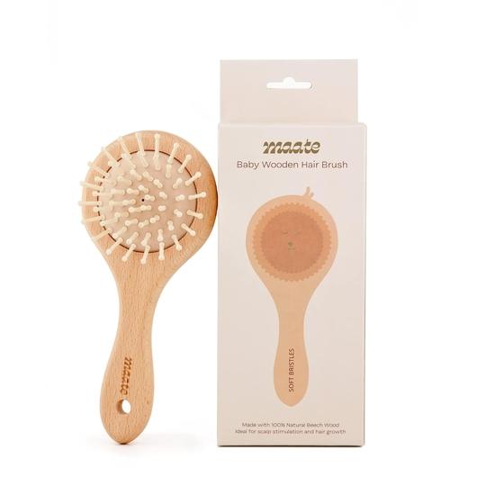 

Maate Baby Wooden Hair Brush | Soft Wooden Bristle for Baby Delicate Scalp | Made with Natural Beach Wood | Baby Hair conditioning & Detangling