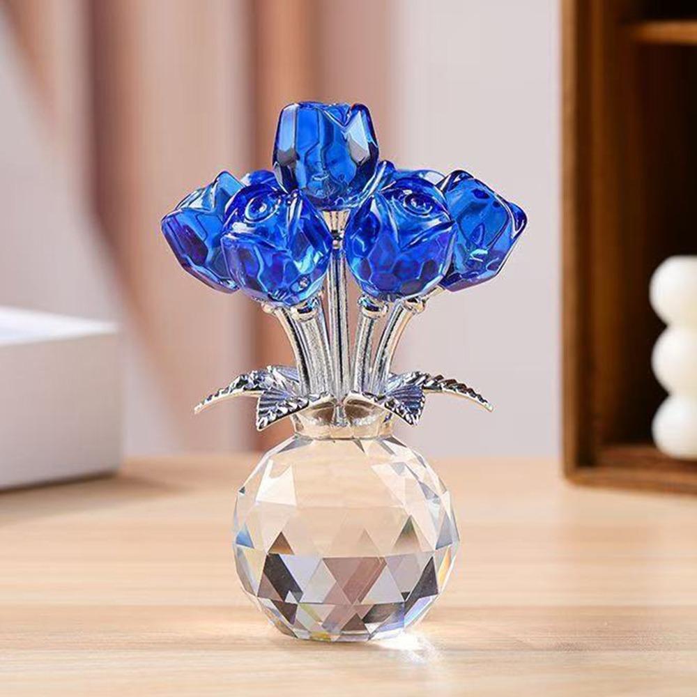 Crystal Rose Sculpture Reflect Handmade Rose Bouquet Ornaments Colorful Small Desktop Floral Decorations Valentine's Day